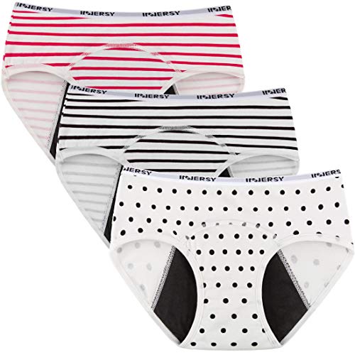 INNERSY Menstruation Unterwäsche Mädchen Baumwolle Streifen Dot Period Panties 3er Pack (10-12 Jahre, Streifen & Punkte) von INNERSY