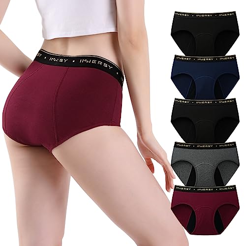 INNERSY Menstruationsunterwäsche Auslaufsicher Perioden Unterwäsche High Waist Period Panties 5 Pack (42, Marineblau/Grau/Weinrot/2 Schwarz) von INNERSY