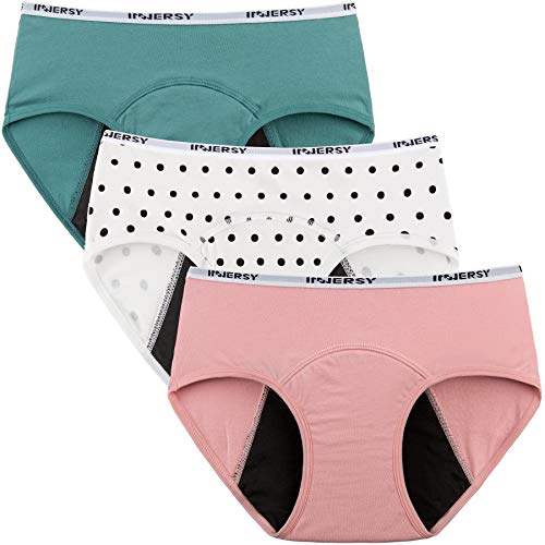 INNERSY Menstruationsunterwäsche Baumwolle Jugendliche Mädchen Perioden Slip Mehrpack 3 (8-10 Jahre, 2 Volltonfarben/ 1 Punktdruck) von INNERSY