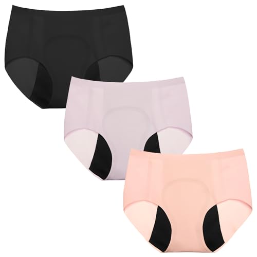 INNERSY Menstruationsunterwäsche Mädchen Nahtlose Mikrofaser Seamless Perioden Unterhosen 3er Pack (14-16 Jahre, Schwarz/Rosa/Lila) von INNERSY