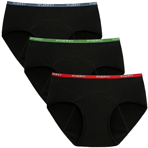 INNERSY Menstruationsunterwäsche Mädchen Schwarz Perioden Unterwäsche Teenager Pantys 3 Pack (10-12 Jahre, Schwarz mit Buntem Bund) von INNERSY