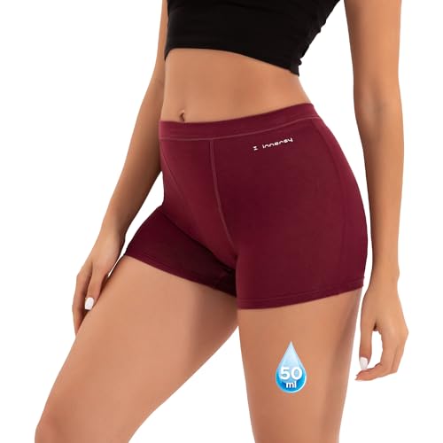 INNERSY Menstruationsunterwäsche Starke Blutung Perioden Boxershorts Damen Hohe Taille Unterhosen (38, 1 Rot) von INNERSY