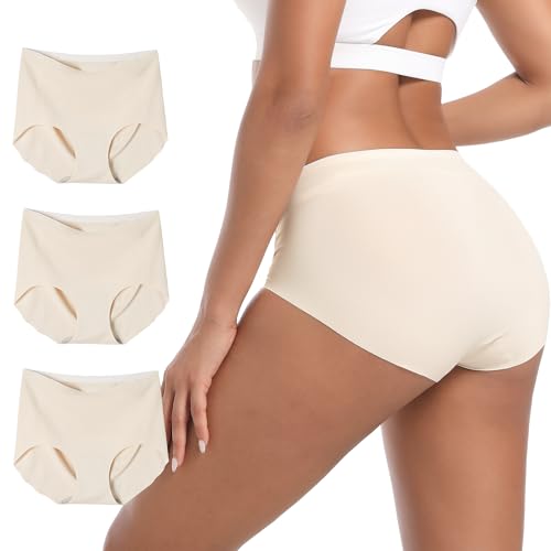 INNERSY Nahtlose Unterwäsche Damen Hautfarben Seamless Unterhosen High Waist Pantys Nahtlos 3 Pack (XL, 3 Beige) von INNERSY