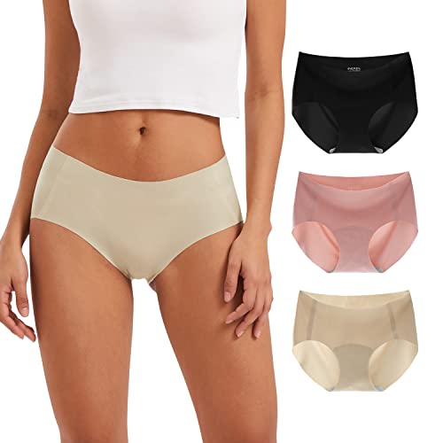 INNERSY Nahtlose Unterwäsche Damen Panty Seamless Slips Invisible Unterhosen Mikrofaser 3 Pack (L, Beige/Schwarz/Rosa) von INNERSY