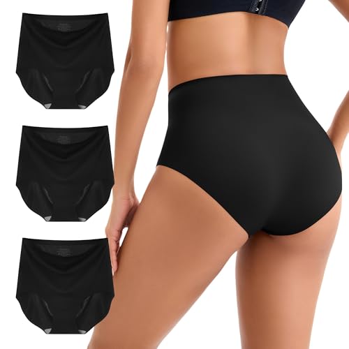 INNERSY Nahtlose Unterwäsche Damen Schwarz Taillenslip Microfaser Seamless Unterhosen Frauen 3 Pack (L, 3 Klassisch Schwarz) von INNERSY
