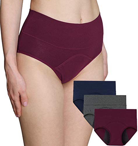 INNERSY Period Panties Menstruation Unterwäsche Wochenbett Auslaufsicher Slip Mehrpack 3 (42, Marine/Grau/Weinrot) von INNERSY