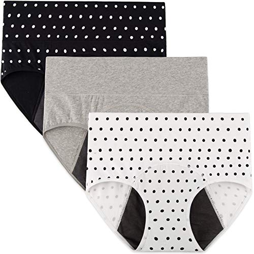 INNERSY Perioden Unterwäsche Damen Menstruation Slip Inkontinenz Unterhosen 3er Pack (40, 2 Punktdruck/1 Grau) von INNERSY