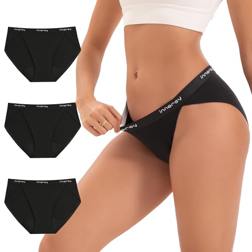 INNERSY Perioden Unterwäsche Schwarz Menstruation Slip Weiche Unterhosen Frauen Bikinihose 3 Pack (XS/36 EU, 3 Klassisch Schwarz) von INNERSY