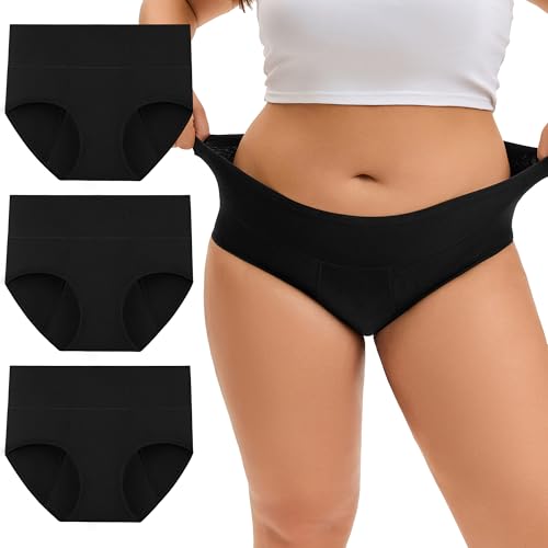 INNERSY Perioden Unterwäsche Starke Blutung Große Größen Schwarz Bambus Periode Panties 3er Pack (56-58, 3 Schwarz) von INNERSY
