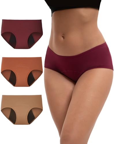 INNERSY Perioden Unterwäsche Starke Blutung Menstruation Unterwäsche Inkontinenz Slip 3er Pack (S, Weinrot‌/Hellbraun‌/Terrakotta‌) von INNERSY