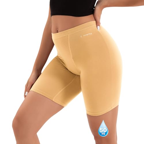 INNERSY Perioden Unterwäsche Starke Blutung Radlerhose Damen Baumwolle Beige Inkontinenz Pants (S, 1 Beige) von INNERSY