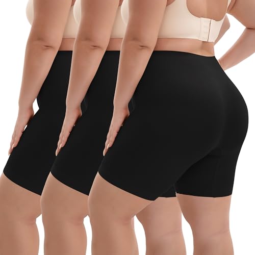 INNERSY Radlerhose Damen Große Größen Kurze Leggings unter Kleid Hoher Bund Shorts Schwarz 3 Pack (60-62, 3 Schwarz) von INNERSY