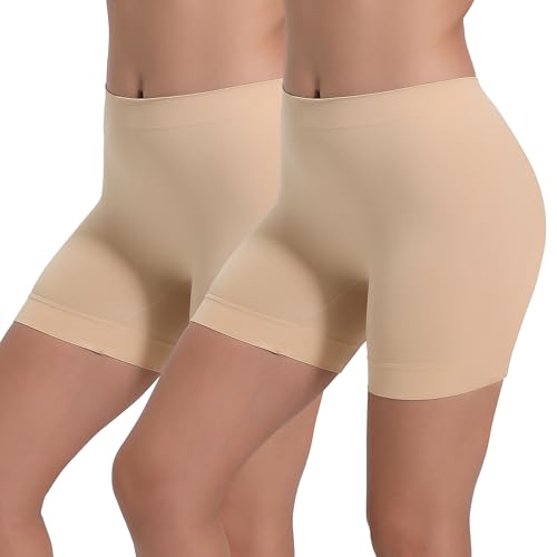 INNERSY Radlerhose Damen Hautfarben Unterkleid Hose Unter Rock Anti Scheuern Sommer 2er Pack (M, 2 Beige) von INNERSY