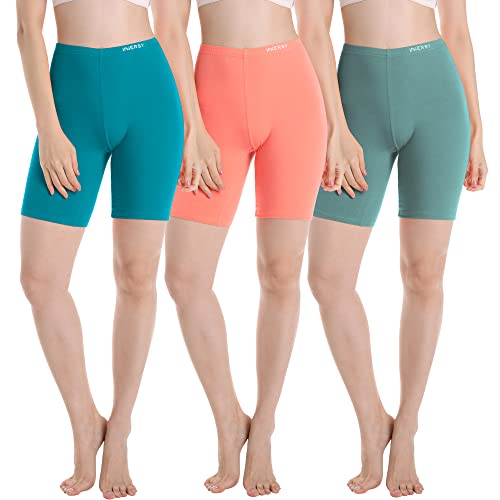 INNERSY Radlerhose Damen Kurz Anti Scheuern Set Hose Sommer Kurze Leggins Unter Kleid Bunt 3 Pack (XS, Malachit Blau/Orange/Grün) von INNERSY