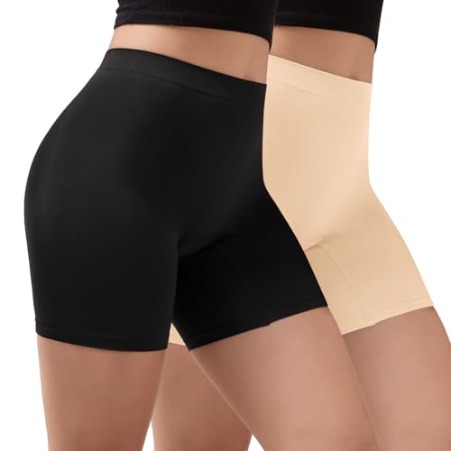INNERSY Radlerhose Damen Kurz für Kleid Anti Chafing Shorts Leggins Sommer Unterhosen 2er Pack (M/40 EU, Beige/Schwarz) von INNERSY