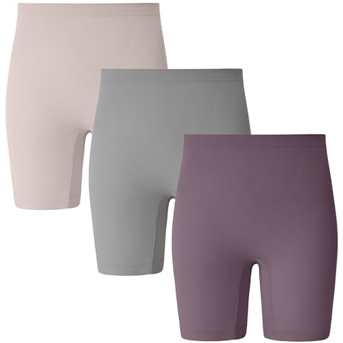 INNERSY Radlerhose Damen Kurz für Kleid Radler Shorts Chub Rub Unterkleid Hose Unter Rock 3 Pack (L/42, Violett/Grau/Lotuswurzel) von INNERSY