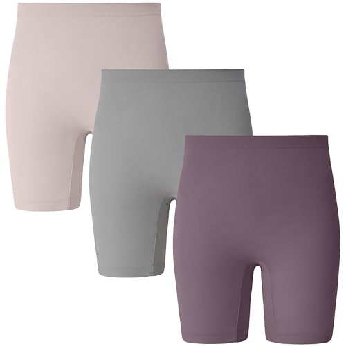 INNERSY Radlerhose Damen Kurz für Kleid Radler Shorts Chub Rub Unterkleid Hose Unter Rock 3 Pack (M/40, Violett/Grau/Lotuswurzel) von INNERSY