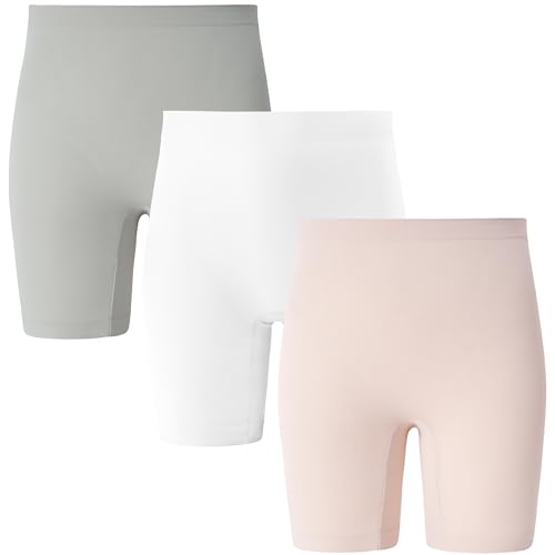 INNERSY Radlerhose Damen Kurze Leggings Anti Chafing Shorts Sommer Boxershorts Unterrock 3er Pack (L/42, Weiß/Hellgrau/Rosa) von INNERSY