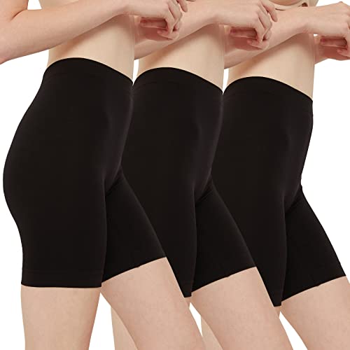 INNERSY Radlerhose Damen Schwarz Kurze Hose Unter Kleid Anti Chafing Unterziehhose Nahtlos 3 Pack (L/42, Schwarz) von INNERSY