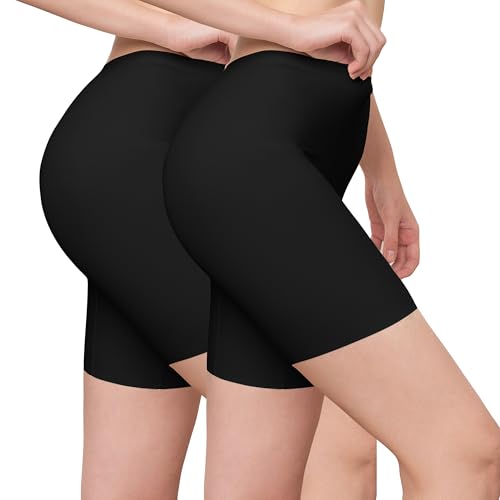 INNERSY Radlerhose Damen Schwarz Kurze Hose unter Kleid Nahtlose Boxershorts Chub Rub Shorts 2 Pack (XL, 2 Schwarz) von INNERSY