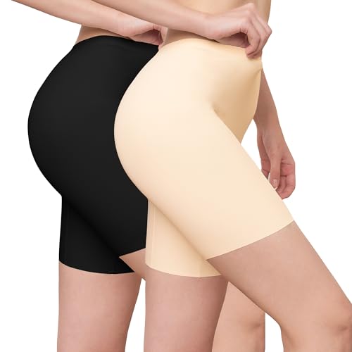 INNERSY Radlerhose Damen Seamless Radler Unterhosen Anti Chafing Shorts Hose für unter Kleid 2 Pack (XXL, 1 Schwarz/1 Beige) von INNERSY