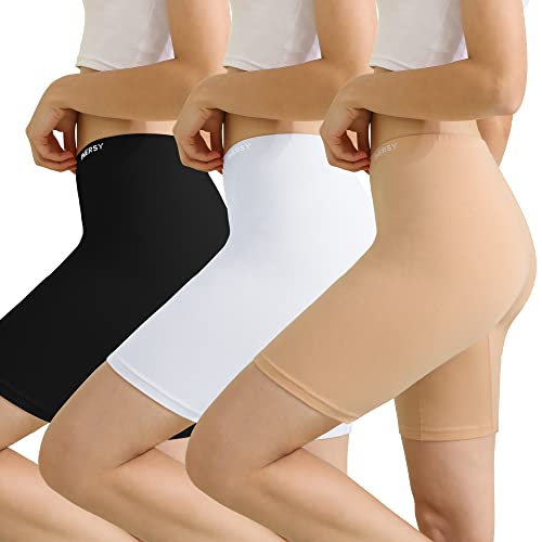 INNERSY Radlerhose Damen Set Leggins Kurz Unter Rock Anti Chafing Shorts Radler Unterhosen 3 Pack (L, Beige/Weiß/Schwarz) von INNERSY