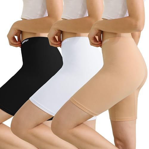 INNERSY Radlerhose Damen Set Leggins Kurz Unter Rock Anti Chafing Shorts Radler Unterhosen 3 Pack (XS, Beige/Weiß/Schwarz) von INNERSY