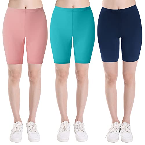 INNERSY Radlerhose Mädchen Baumwolle Hose unter Kleid Kurze Leggings Sport Shorts Teenager 3 Pack (10-12 Jahre, Rosa/Marineblau/Grün) von INNERSY