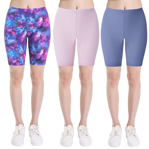 INNERSY Radlerhose Mädchen Shorts Baumwolle Sport Kurze Leggings Kinder Unterrock Sommer 3er Pack (10-12 Jahre, Hellviolett/Graublau/Sternhimmel) von INNERSY