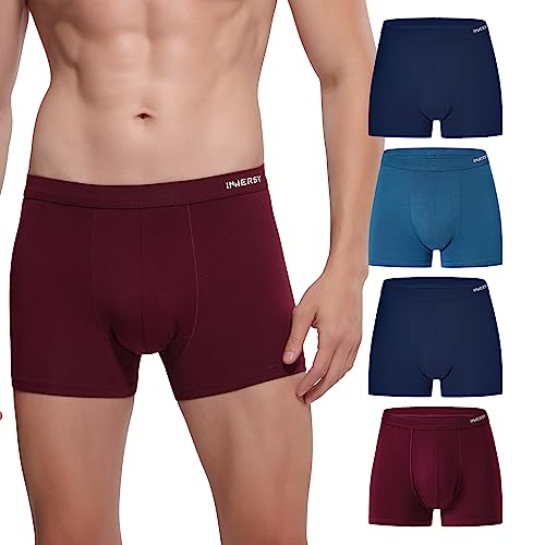 INNERSY Retroshorts für Herren Boxershorts Männer Unterhosen ohne Naht Unterwäsche 4er Pack (L, Weinrot/2 Marineblau/Blau) von INNERSY