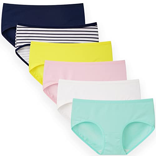 INNERSY Schlüpfer Mädchen Baumwolle Unterhosen Petite Damen Sport Unterwäsche Mehrpack 6 (L(Mädchen 12-14 Jahre alt), 5 Einfarbig/1 Streifen) von INNERSY