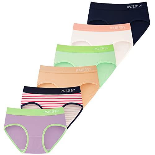INNERSY Schlüpfer Mädchen Weiche Baumwolle Unterhosen Teenager Komfortable Slips Mehrpack 6 (10-12 Jahre, Mehrfarbig/1 Streifen) von INNERSY