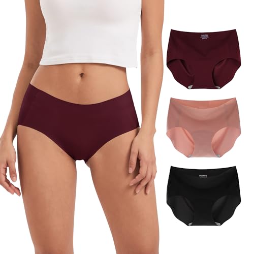 INNERSY Seamless Slips Damen Polyamid Unterhosen Nahtlos Unsichtbare Unterwäsche Dünn 3er Pack (L, Weinrot/Rosa/Schwarz) von INNERSY