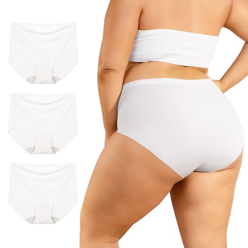 INNERSY Seamless Unterhosen Damen Große Größen Weiß Hohe Taille Mikrofaser Slips ohne Naht 3 Pack (44-46, 3 Weiß) von INNERSY