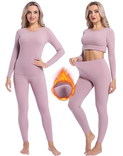 INNERSY Skiunterwäsche Damen Warm Thermounterwäsche Set Thermo Oberteil Leggings Thermowäsche (L, Lila) von INNERSY