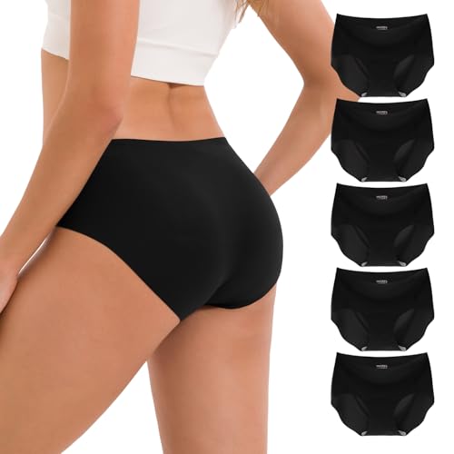 INNERSY Slips Damen Nahtlos Schwarz Mikrofaser Seamless Unterhosen Unsichtbare Unterwäsche 5 Pack (S, 5 Schwarz) von INNERSY