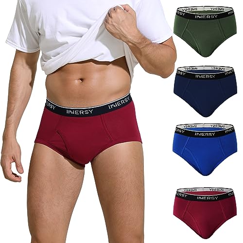 INNERSY Slips Herren Baumwolle Männer Unterhosen mit Eingriff Bunt Unterwäsche Slip Mehrpack 4 (S, Blau/Marine/Dunkelrot/Grün) von INNERSY