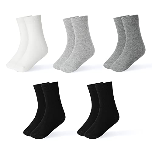 INNERSY Socken Kinder Calf Socks Kindersocken Jungen Schulsocken Mädchen Schwarz Grau Weiß 5 Paar (27-30, Schwarz/Grau/Weiß) von INNERSY