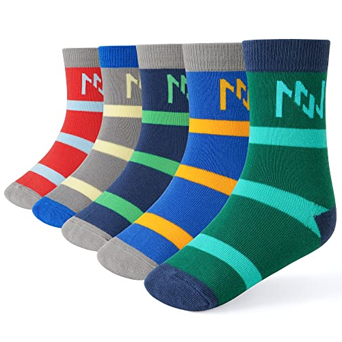 INNERSY Socken Kinder Gestreifte Socken Jungen Baumwolle Bunte Kindersocken Mädchen Stripe 5 Paar (23-26, Gestreift Mehrfarbig) von INNERSY