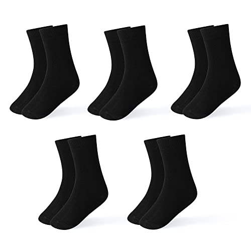 INNERSY Socken Kinder Schwarz Baumwolle Kindersocken Jungen Mädchen Weich Unisex Crew Socks 5 Paar (23-26, Solide Schwarz) von INNERSY