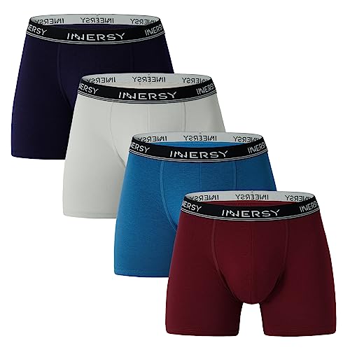 INNERSY Sport Unterhosen Männer Boxershort Atmungsaktive Retroshorts Herren Trunks Mehrpack 4 (L, Blau/Grau/Marine/Dunkelrot) von INNERSY