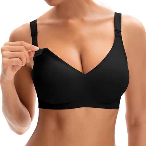 INNERSY Still BH Schwarz Ohne Bügel Nahtloser BH Stillen und Schlaf Bügelloser mit BH-Verlängerung (S, 1 Schwarz) von INNERSY