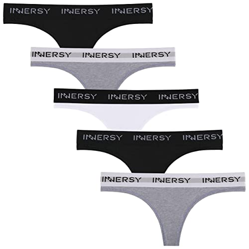 INNERSY String Tanga Damen Baumwolle Sport Unterwäsche Black White Mehrpack 5er Pack (36, 2 Schwarz/2 Grau/1 Weiß) von INNERSY