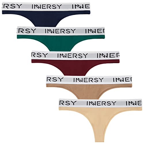 INNERSY String Tanga Damen Set Sport Baumwolle Unterwäsche Frauen Sexy Thong 5er Pack (36, 2 Beige/3 Dunkel) von INNERSY