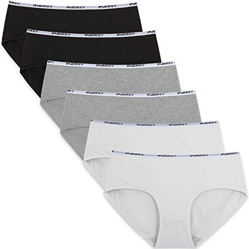 INNERSY Taillenslip Damen Baumwoll Komfortable Unterhosen Mittlere Taille Slips Schwarz Weiß Grau 6er Pack (L, Schwarz/Weiß/Grau) von INNERSY