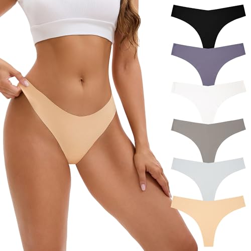 INNERSY Tanga Damen Seamless Slips Nahtlos Unterhosen Frauen Microfaser Invisible Strings 6er Pack (XL, Ruhig Mehrfarbig) von INNERSY