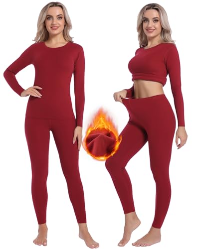 INNERSY Thermounterwäsche Damen Warm Funktionsunterwäsche Winter Thermo Unterwäsche Frauen Ski (S, Neujahr Dunkelrot) von INNERSY