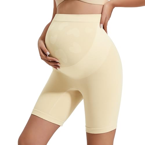INNERSY Umstandsshorts Beige Unter Kleid Schwangerschaftshose Chub Rub Shorts Unterhosen Überbauch (XXL, Milchweiß) von INNERSY
