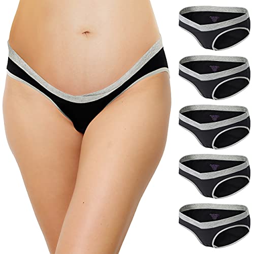 INNERSY Umstandsslips Damen Unterwäsche Schwangerschaft Umstandsunterhosen Baumwolle 5er Pack (S, Schwarz mit Grau) von INNERSY