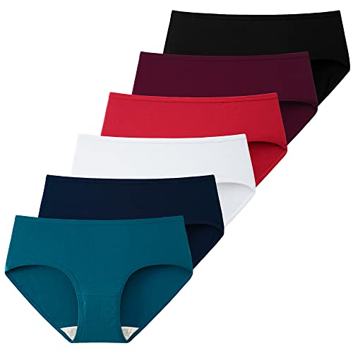 INNERSY Unterhosen Damen Baumwolle Frauen Unterwäsche Hipster Bequemer Pantys Slips 6er Pack (L/42 EU, 4 Dunkel/Weiß/Rot) von INNERSY